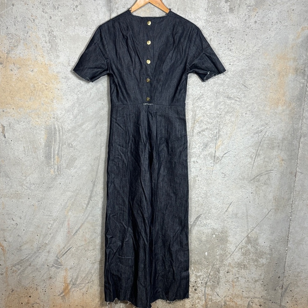 Solace London Black Denim Jumpsuit with Gold Buttons